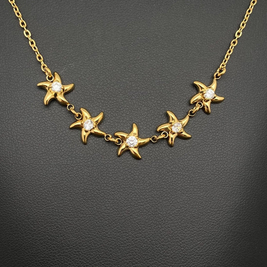 Zircon Inlaid Starfish 18K Gold Plated S.Steel Necklace -FGS: Golden