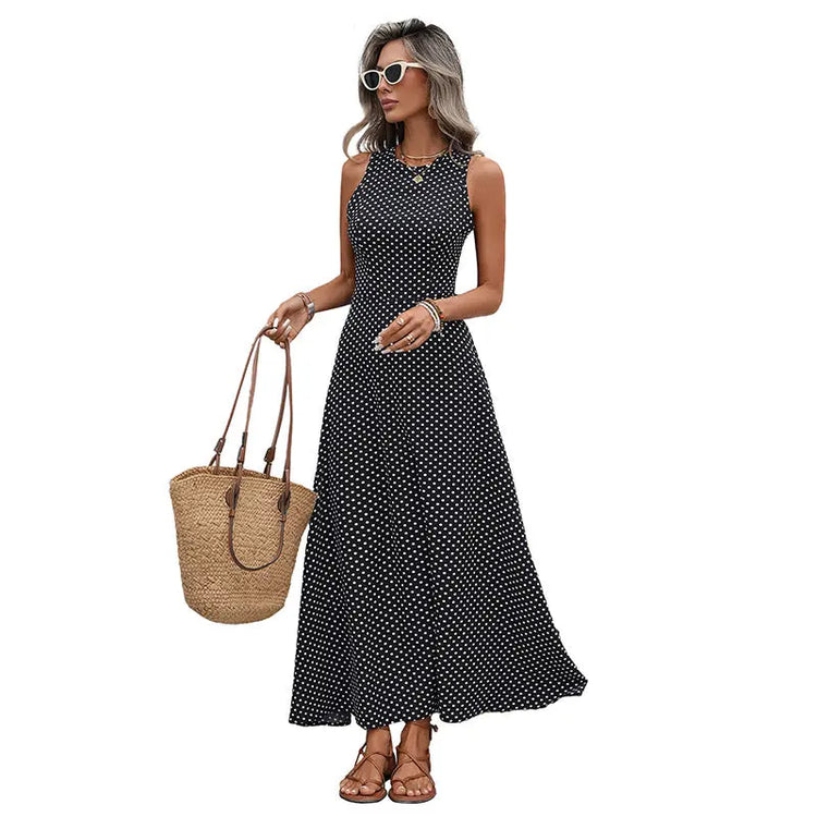 Retro Sleeveless Backless Polka Dot Dress Jewelry and Clovers