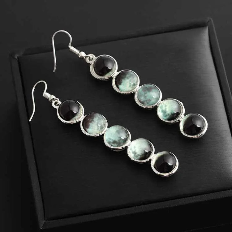 Gemstone Moon Fashion Glass Ball Star Long Earrings Ashley and Clovers