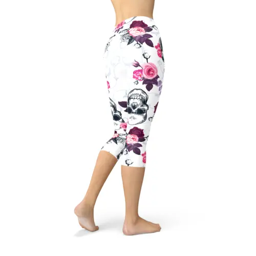 Womens Day Of The Dead Capri Leggings Jewelry and Clovers