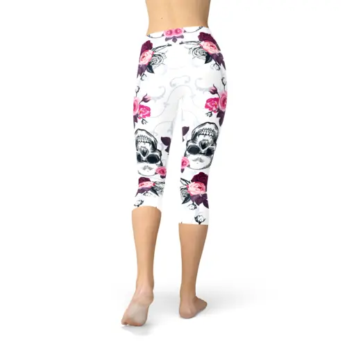 Womens Day Of The Dead Capri Leggings Jewelry and Clovers