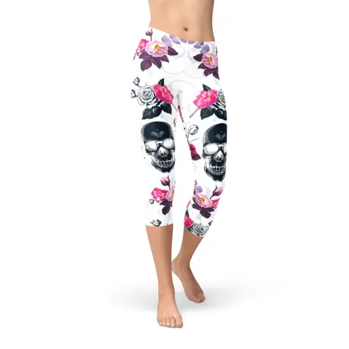 Womens Day Of The Dead Capri Leggings Jewelry and Clovers