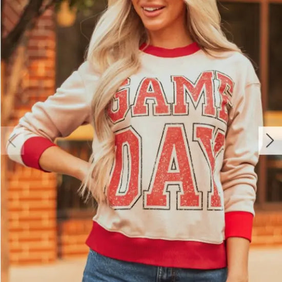 Letters And Graphics Striped Detail Loose Sweatshirt - Jewelry and Clovers
